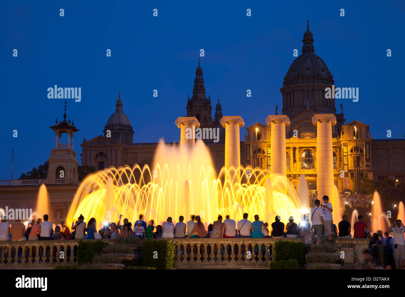 The Magic Fountain of Montjuic, Font Magica, Museum National d`Art de Catalunya, Stock Photo
